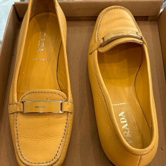 Prada Mustard Leather Slip-On Shoes - Picture 1 of 2
